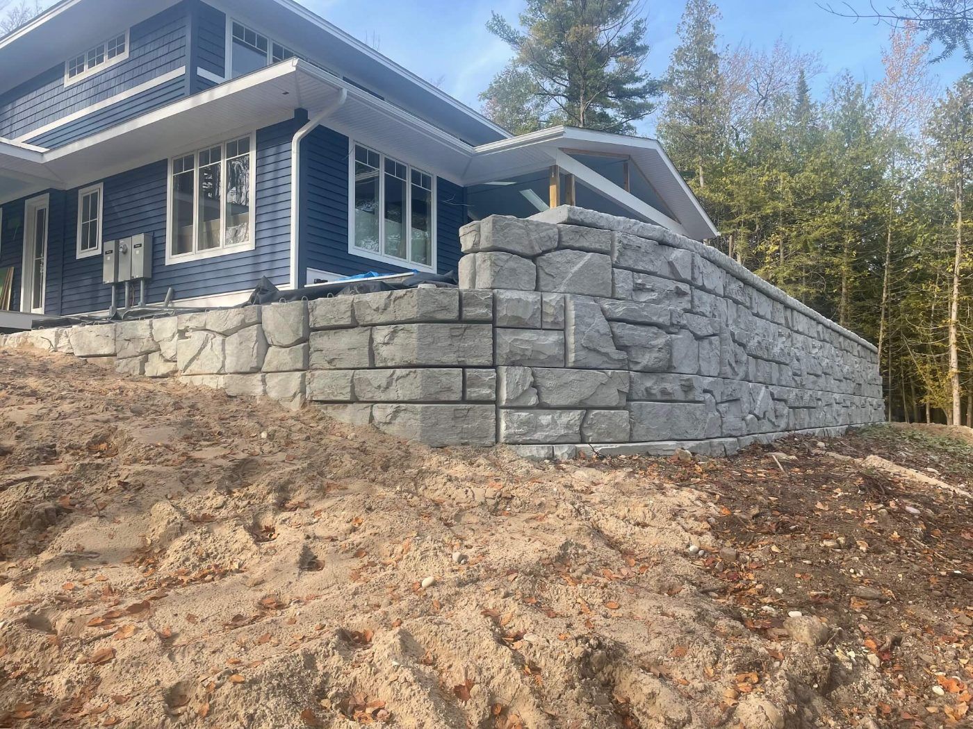 Stone retaining wall at a Michigan home