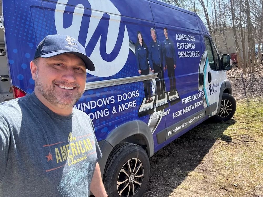 America's Home Experts host on a Window World Detroit job